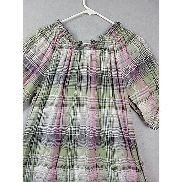 Maurices Green Plaid SS Button Up Smocked Tunic Peasant Top Women's Plus 1 1X - Picture 7 of 13